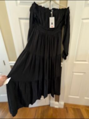Off-Shoulder Black Tiered Maxi Dress - Women